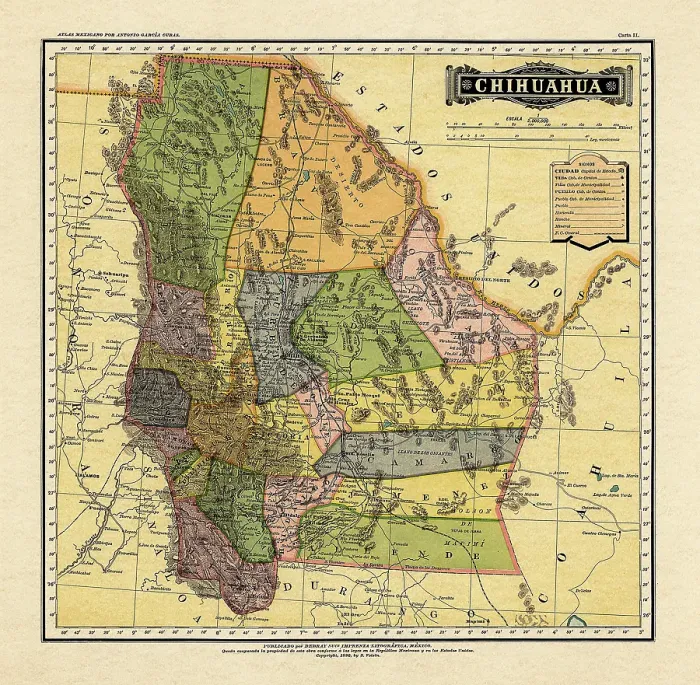 Framed Print : Historical Map of the Country of Mexico, Published in 1885. Estados Unidos Mexicanos, Chihuahua Framed Print : Historical Map of the Country of Mexico, Published in 1885. Estados Unidos Mexicanos, Chihuahua