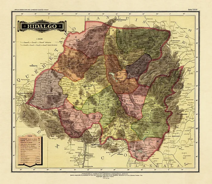 Framed Print : Historical Map of the Country of Mexico, Published in 1885. Estados Unidos Mexicanos, Hidalgo Framed Print : Historical Map of the Country of Mexico, Published in 1885. Estados Unidos Mexicanos, Hidalgo