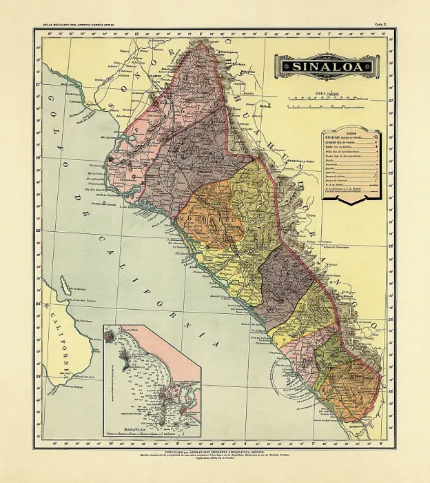 Framed Print : Historical Map of the Country of Mexico, Published in 1885. Estados Unidos Mexicanos, Sinaloa Framed Print : Historical Map of the Country of Mexico, Published in 1885. Estados Unidos Mexicanos, Sinaloa