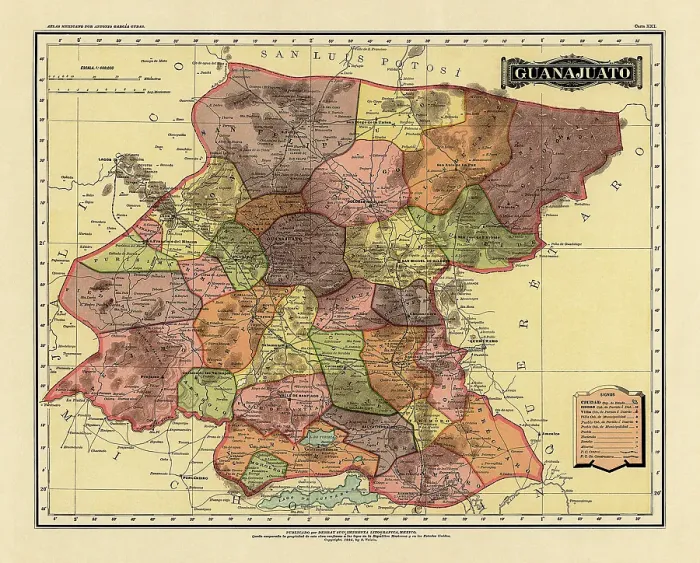 Framed Print : Historical Map of the Country of Mexico, Published in 1885. Estados Unidos Mexicanos, Guanajuato Framed Print : Historical Map of the Country of Mexico, Published in 1885. Estados Unidos Mexicanos, Guanajuato