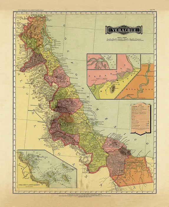 Framed Print : Historical Map of the Country of Mexico, Published in 1885. Estados Unidos Mexicanos, Veracruz Framed Print : Historical Map of the Country of Mexico, Published in 1885. Estados Unidos Mexicanos, Veracruz