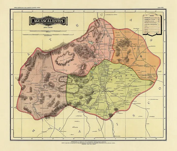 Framed Print : Historical Map of the Country of Mexico, Published in 1885. Estados Unidos Mexicanos, Aguascalientes Framed Print : Historical Map of the Country of Mexico, Published in 1885. Estados Unidos Mexicanos, Aguascalientes