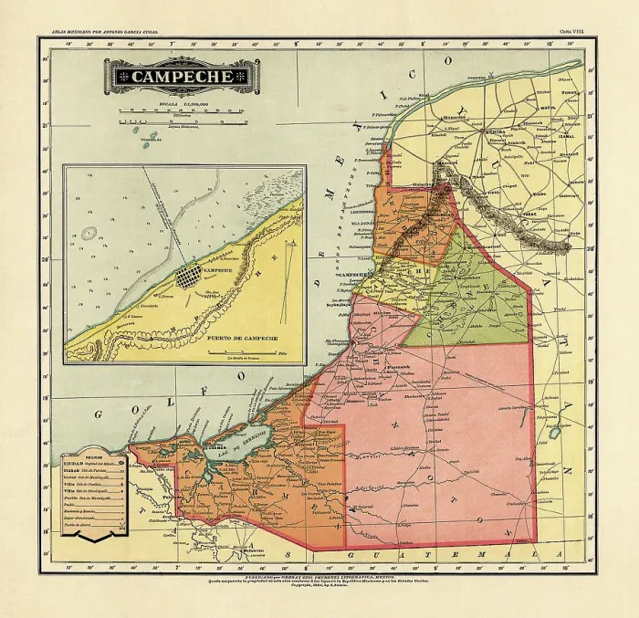 Framed Print : Historical Map of the Country of Mexico, Published in 1885. Estados Unidos Mexicanos, Campeche Framed Print : Historical Map of the Country of Mexico, Published in 1885. Estados Unidos Mexicanos, Campeche
