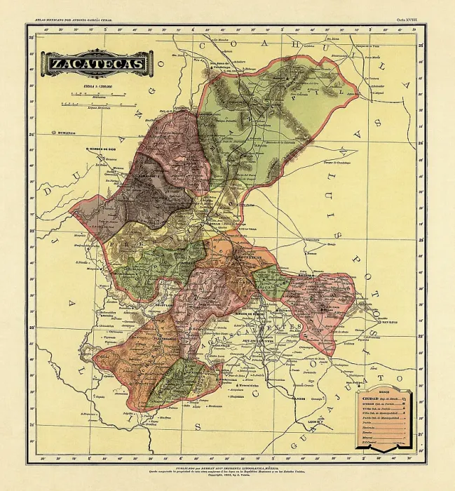 Framed Print : Historical Map of the Country of Mexico, Published in 1885. Estados Unidos Mexicanos, Zacatecas Framed Print : Historical Map of the Country of Mexico, Published in 1885. Estados Unidos Mexicanos, Zacatecas