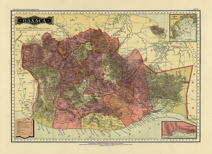 Framed Print : Historical Map of the Country of Mexico, Published in 1885. Estados Unidos Mexicanos, Oaxaca Framed Print : Historical Map of the Country of Mexico, Published in 1885. Estados Unidos Mexicanos, Oaxaca