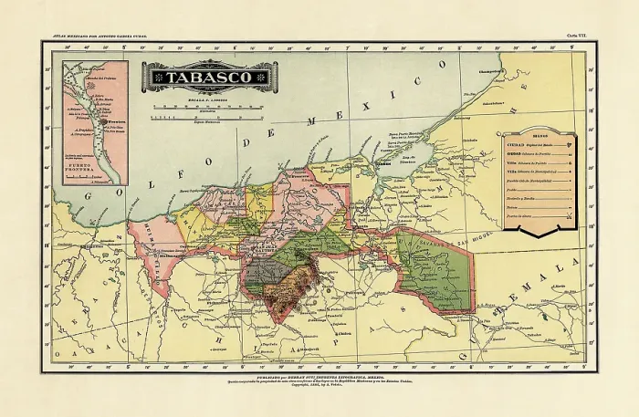 Framed Print : Historical Map of the Country of Mexico, Published in 1885. Estados Unidos Mexicanos, Tabasco Framed Print : Historical Map of the Country of Mexico, Published in 1885. Estados Unidos Mexicanos, Tabasco