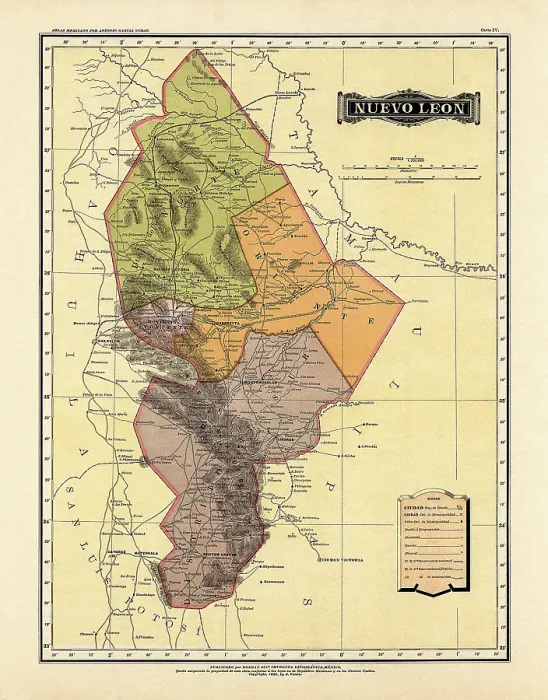 Framed Print : Historical Map of the Country of Mexico, Published in 1885. Estados Unidos Mexicanos, Nuevo Leon Framed Print : Historical Map of the Country of Mexico, Published in 1885. Estados Unidos Mexicanos, Nuevo Leon