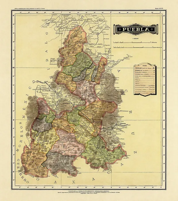 Framed Print : Historical Map of the Country of Mexico, Published in 1885. Estados Unidos Mexicanos, Puebla Framed Print : Historical Map of the Country of Mexico, Published in 1885. Estados Unidos Mexicanos, Puebla