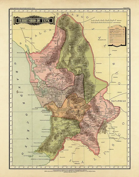 Framed Print : Historical Map of the Country of Mexico, Published in 1885. Estados Unidos Mexicanos, Territorio De Tepic Framed Print : Historical Map of the Country of Mexico, Published in 1885. Estados Unidos Mexicanos, Territorio De Tepic