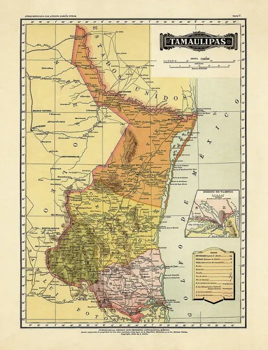 Framed Print : Historical Map of the Country of Mexico, Published in 1885. Estados Unidos Mexicanos, Tamaulipas Framed Print : Historical Map of the Country of Mexico, Published in 1885. Estados Unidos Mexicanos, Tamaulipas
