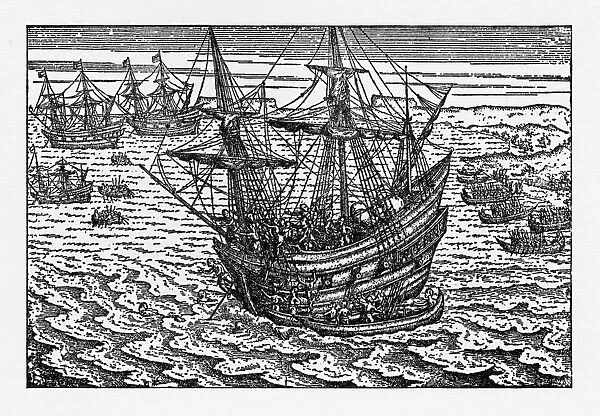 Historical Map of Dutch Navigators Battle in Portugal Illustration