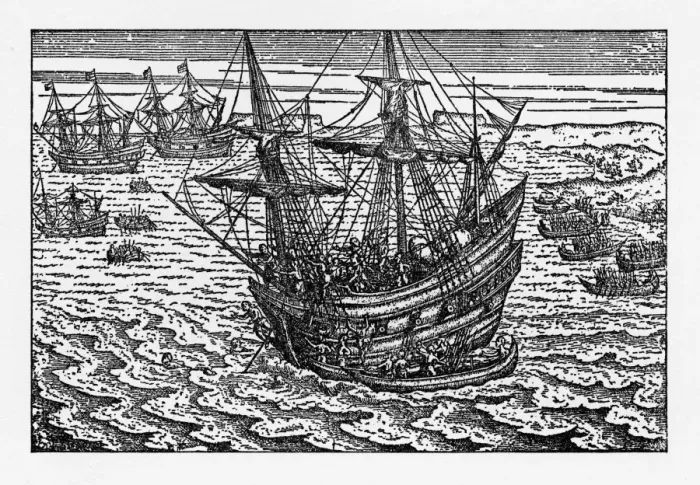 Framed Print : Historical Map of Dutch Navigators Battle in Portugal Illustration Framed Print : Historical Map of Dutch Navigators Battle in Portugal Illustration