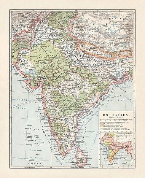 Historical map of East India, lithograph, published in 1897