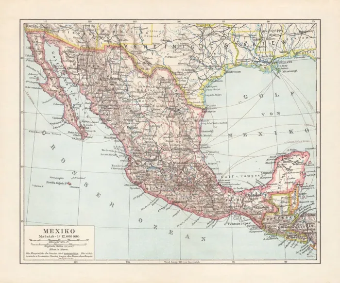 Framed Print : Historical map of Mexico, lithograph, published in 1897 Framed Print : Historical map of Mexico, lithograph, published in 1897