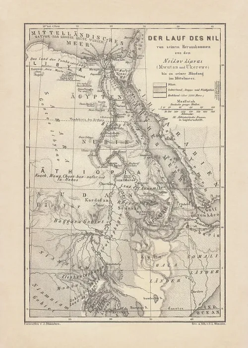 Framed Print : Historical map of the Nile river, wood engraving, published 1879 Framed Print : Historical map of the Nile river, wood engraving, published 1879