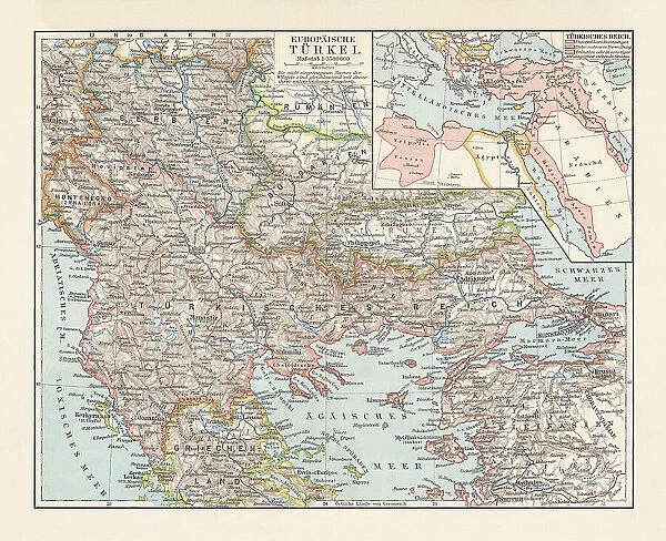 Historical map of the Ottoman Empire (Turkey), European part, 1897
