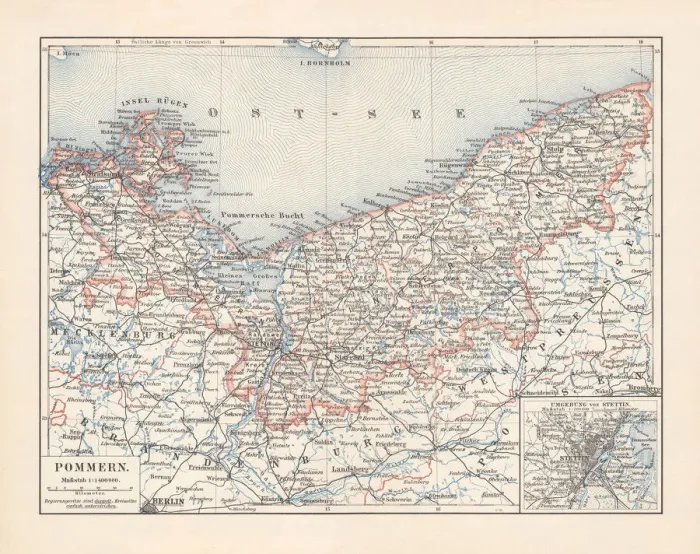 Framed Print : Historical map of Pomerania, Germany and Poland, lithograph, published 1897 Framed Print : Historical map of Pomerania, Germany and Poland, lithograph, published 1897