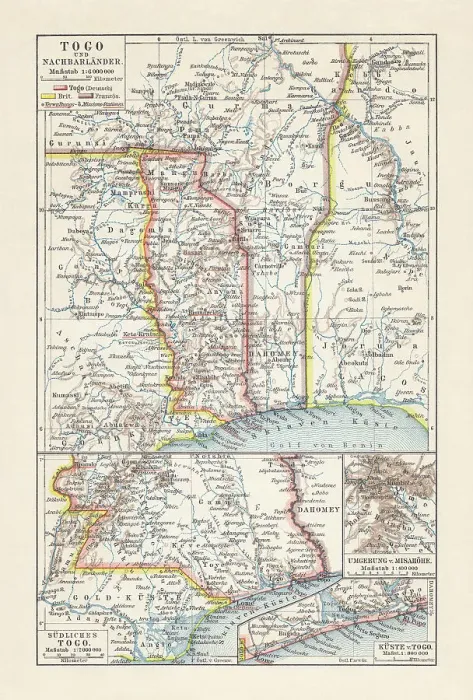 Framed Print : Historical map of Togo during the German colonial period (1884-1916) Framed Print : Historical map of Togo during the German colonial period (1884-1916)