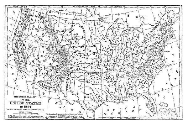 Historical map of the United States in 1854