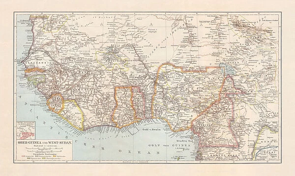 Historical map of Upper-, Lower-Guinea and West-Sudan, lithograph, published 1897