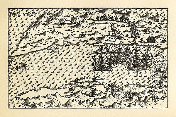 Historical Map of Van Noort at Porto Deseado, 1598