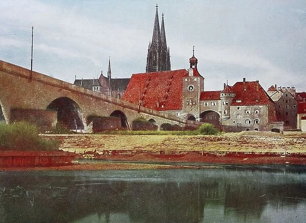 Historical photo around 1880 of Regensburg, Bavaria, Germany, historical, digitally restored reproduction of a 19th century original