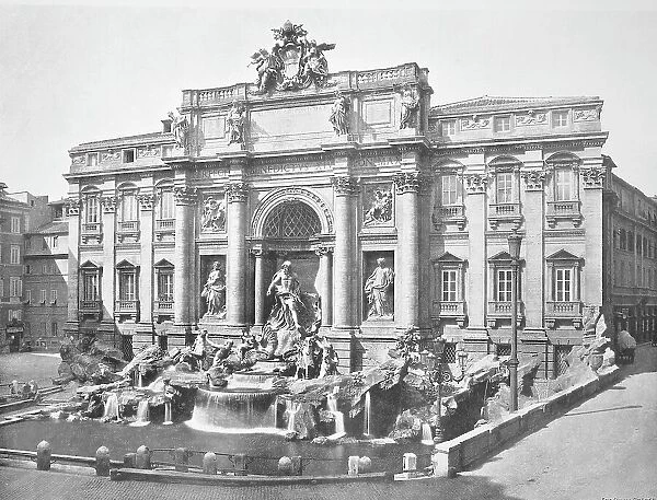 Historical photo (ca 1880) of the Trevi Fountain, Fontana di Trevi, a fountain in the Trevi district in Rome, Italy, designed by the Italian architect Nicola Salvi and completed by Pietro Bracci, Historical, digitally restored reproduction of a 19th