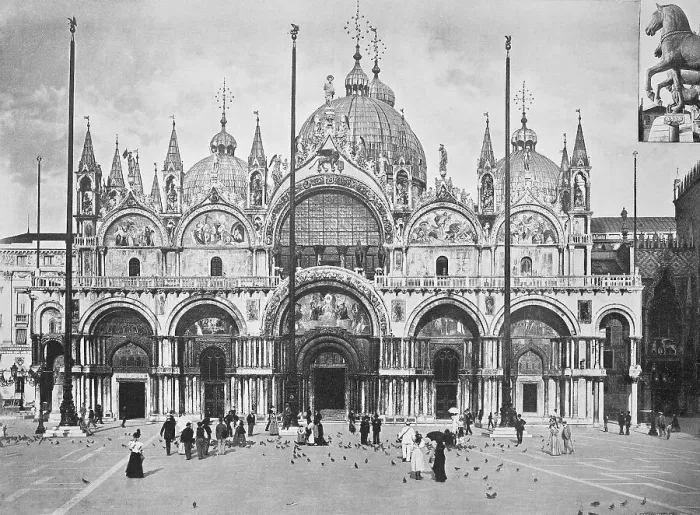 Framed Print : Historical photo (ca 1880) of The west facade of St. Mark's Basilica, St. Mark's Square, Venice, Italy, Historical, digitally restored reproduction of a 19th century original, exact original date not known Framed Print : Historical photo (ca 1880) of The west facade of St. Mark's Basilica, St. Mark's Square, Venice, Italy, Historical, digitally restored reproduction of a 19th century original, exact original date not known