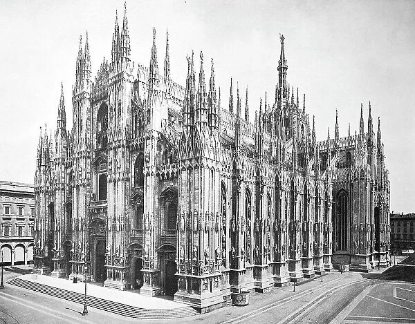 Historical photograph (ca 1880) of the Duomo di Milano, Italy, Historical, digitally restored reproduction of an original 19th century original, exact original date unknown