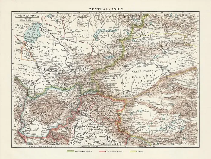 Framed Print : Historical topographic map of Central Asia, lithograph, published in 1897 Framed Print : Historical topographic map of Central Asia, lithograph, published in 1897