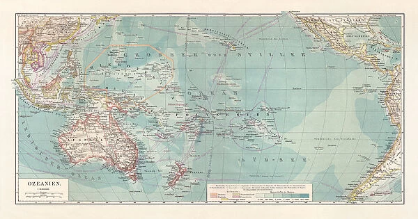 Historical topographic map of Oceania, lithograph, published in 1897