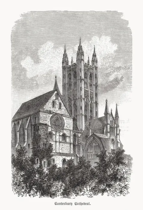 Framed Print : Historical view of Canterbury Cathedral, England, wood engraving, published 1893 Framed Print : Historical view of Canterbury Cathedral, England, wood engraving, published 1893
