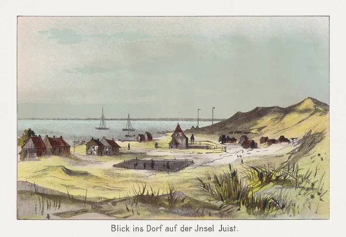 Framed Print : Historical view of Juist, Lower Saxony, Germany, chromolithograph, published 1889 Framed Print : Historical view of Juist, Lower Saxony, Germany, chromolithograph, published 1889