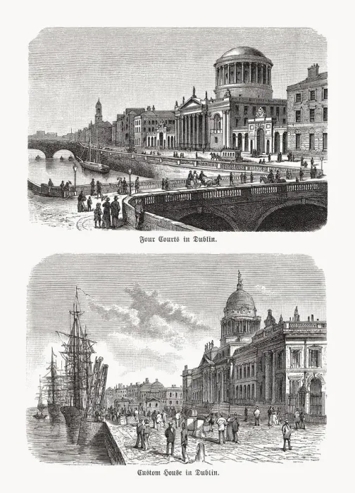 Framed Print : Historical views of Dublin, Ireland, wood engravings, published in 1893 Framed Print : Historical views of Dublin, Ireland, wood engravings, published in 1893