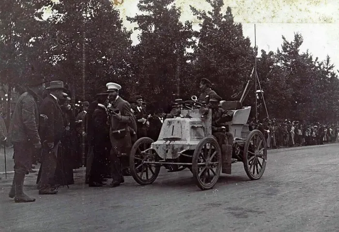 Framed Print : History of the automobile, Fernand Charron, one of the participants (and later winner) of the Paris-Amsterdam race, in his automobile on the road, 1898, France, digitally restored reproduction from a 19th-20th century original