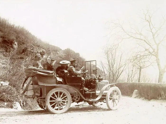 Framed Print : History of the Automobile, Society in an Automobile, probably near Aix-les-Bains, 1903, France, digitally restored reproduction from a 19th-20th century original Framed Print : History of the Automobile, Society in an Automobile, probably near Aix-les-Bains, 1903, France, digitally restored reproduction from a 19th-20th century original
