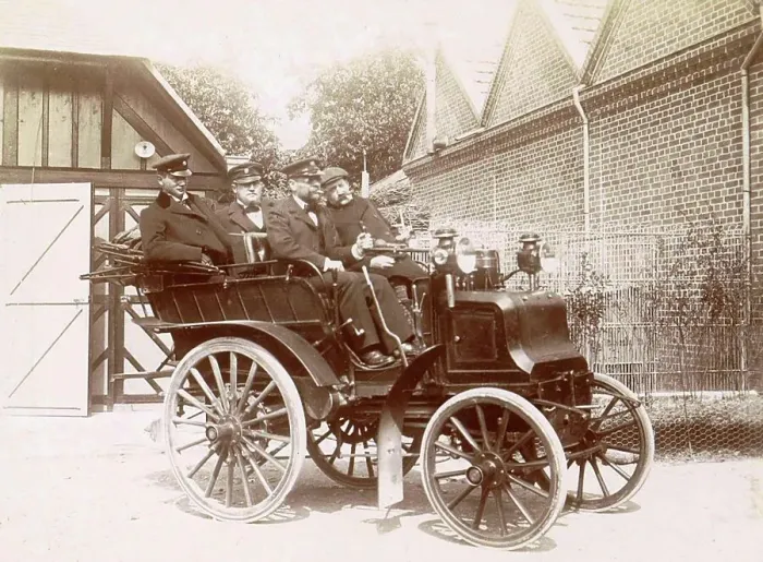 Framed Print : History of the Automobile, Society in an Automobile, probably in Lisieux, 1898, France, digitally restored reproduction from a 19th-20th century original