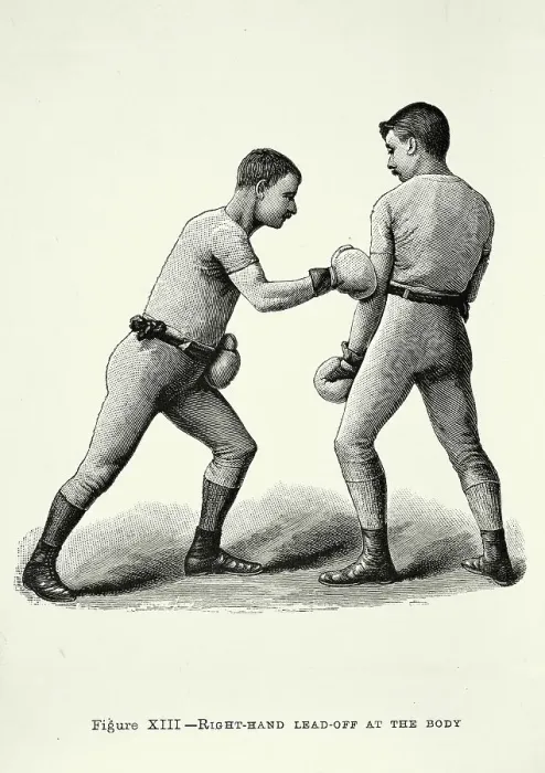 Framed Print : History of Boxing, two boxers, boxing positions, right hand lead off at the body punch, Victorian combat sports, 19th Century Framed Print : History of Boxing, two boxers, boxing positions, right hand lead off at the body punch, Victorian combat sports, 19th Century