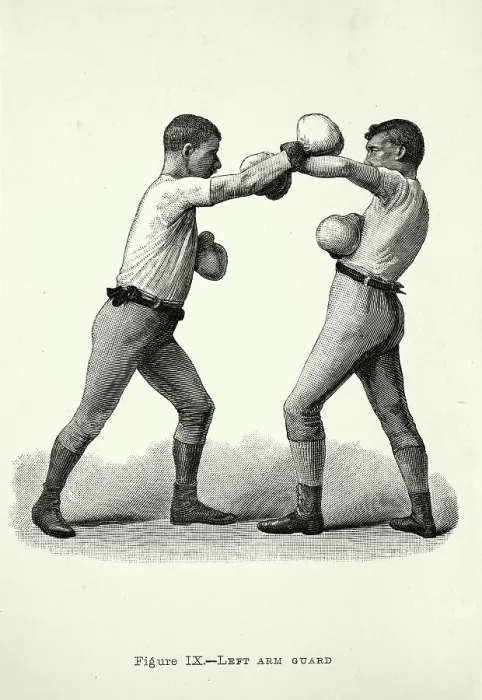 Framed Print : History of Boxing, two boxers, positions, Left arm guard, Victorian combat sports, 19th Century Framed Print : History of Boxing, two boxers, positions, Left arm guard, Victorian combat sports, 19th Century