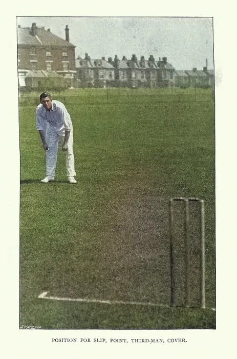 Framed Print : History of Cricket, Fielder for slip, point, third man, cover, 19th Century vintage photograph, Victorian sports