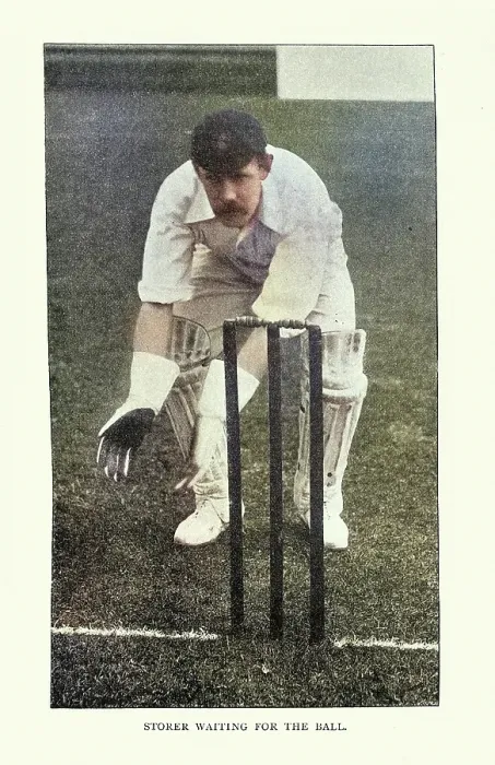 Framed Print : History of Cricket, Wicketkeeper at the wicket, 19th Century vintage photograph, Victorian sports