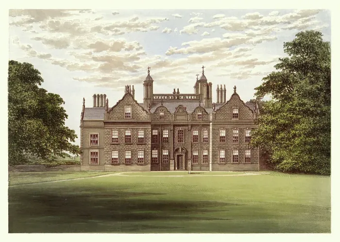 Framed Print : History English Architecture, stately home built of Red Brick, Willesley Hall, Ashby-de-la-Zouch, 19th Century Landscape Art Framed Print : History English Architecture, stately home built of Red Brick, Willesley Hall, Ashby-de-la-Zouch, 19th Century Landscape Art