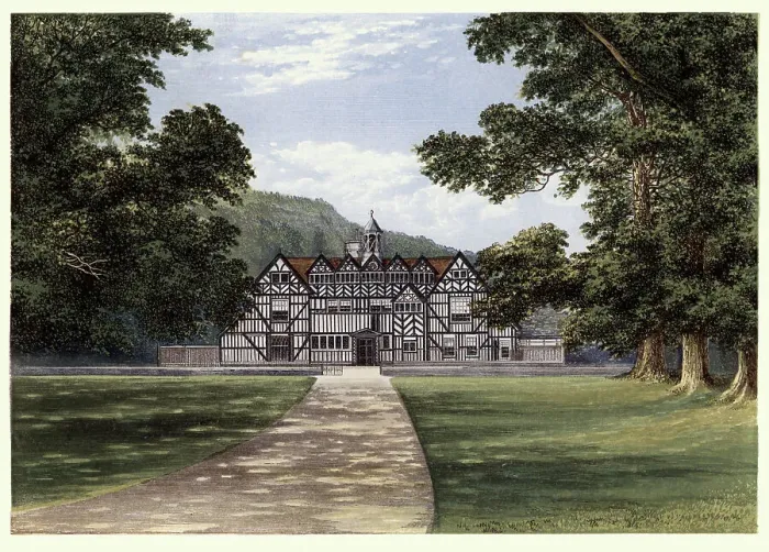 Framed Print : History English Architecture, timber framed country house, Mere Hall, Worcestershire, 19th Century Landscape Art Framed Print : History English Architecture, timber framed country house, Mere Hall, Worcestershire, 19th Century Landscape Art