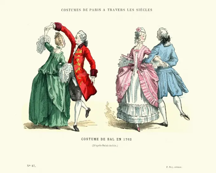 Framed Print : History of Fashion, French ballroom costumes, 1762 Framed Print : History of Fashion, French ballroom costumes, 1762