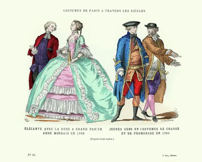 Framed Print : History of Fashion, French men and woman from 1760 Framed Print : History of Fashion, French men and woman from 1760