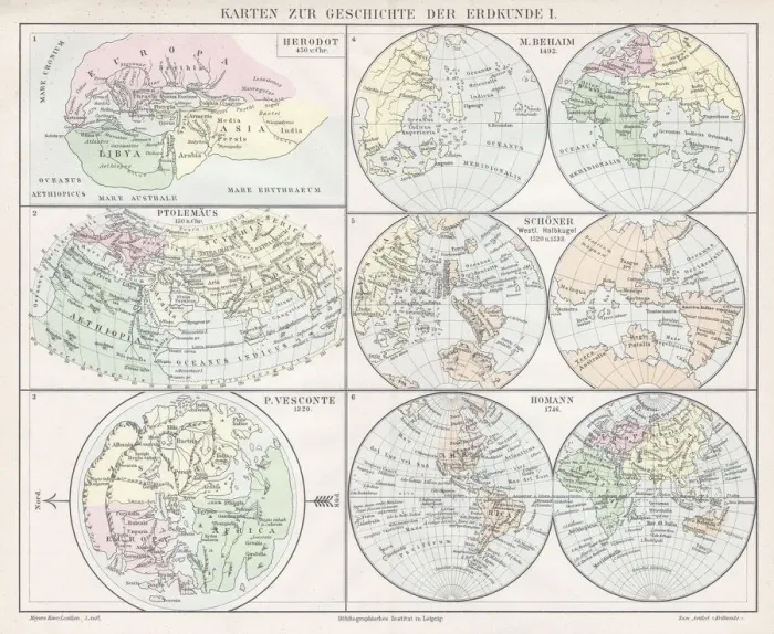 Framed Print : The history of geography map 1895