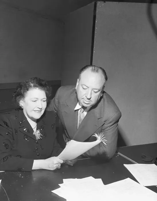 Framed Print : Hitchcock Reads Script With L Parsons