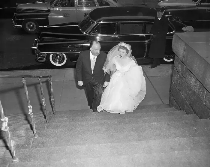 Framed Print : Hitchcock Walks Daughter to Her Wedding Framed Print : Hitchcock Walks Daughter to Her Wedding