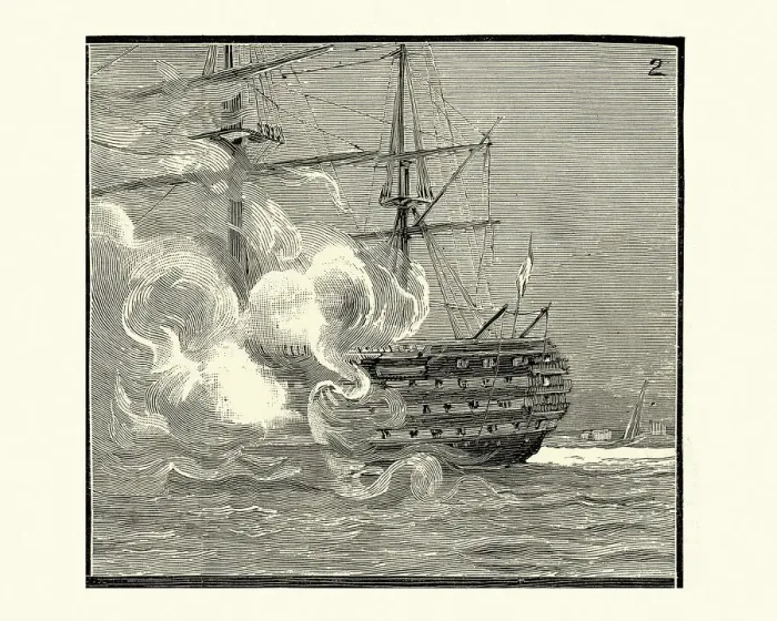Framed Print : HMS Duke of Wellington, firing a slaute, 19th Century Framed Print : HMS Duke of Wellington, firing a slaute, 19th Century