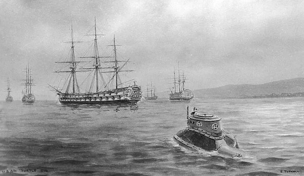 HMS Eagle. Painting depicting the unsuccessful attempt by USS Turtle to